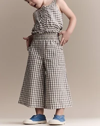 Toddler Girl Gingham Smocked Wide Leg Pant - Cream/Grey