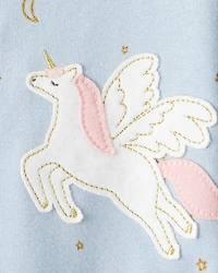 Baby Girl Unicorn Star Print 100% Cotton Long-Sleeve 2-Way Zip 1-Piece Pyjamas - Blue