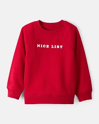 Toddler Boy DayDream Fleece Christmas Nice List Long-Sleeve Pullover Sweatshirt - Red