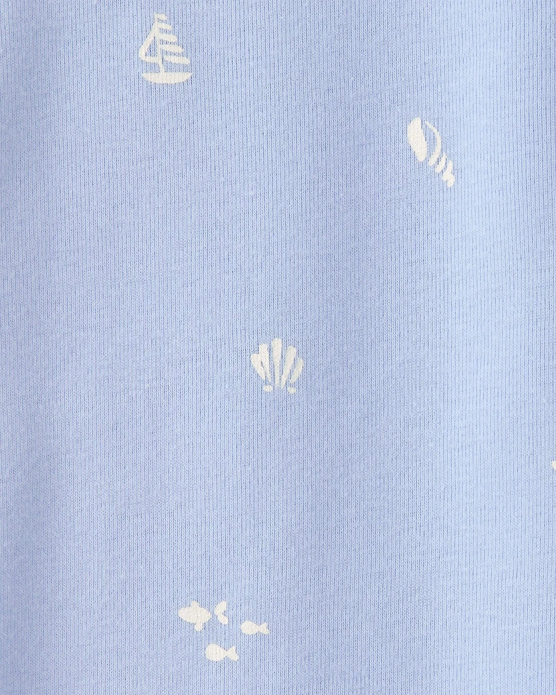 Girls Mermaid 100% Cotton Snug Fit 4-Piece Pajama Set - Blue/Ivory