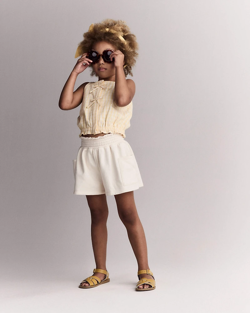 Toddler Girl Fleece Swing Short with Pockets - Cream