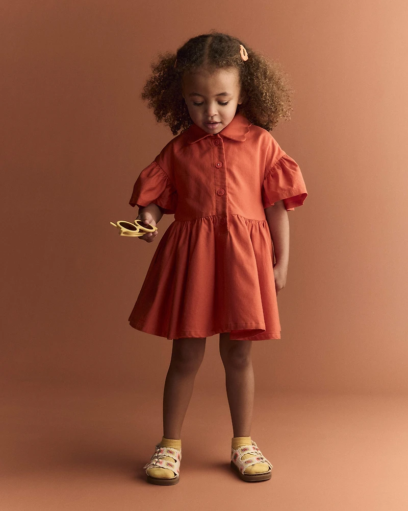 Toddler Girl Ruffle Collar Flowy Dress - Orange