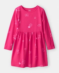 Girls Doodle Print Long-Sleeve Dress - Pink