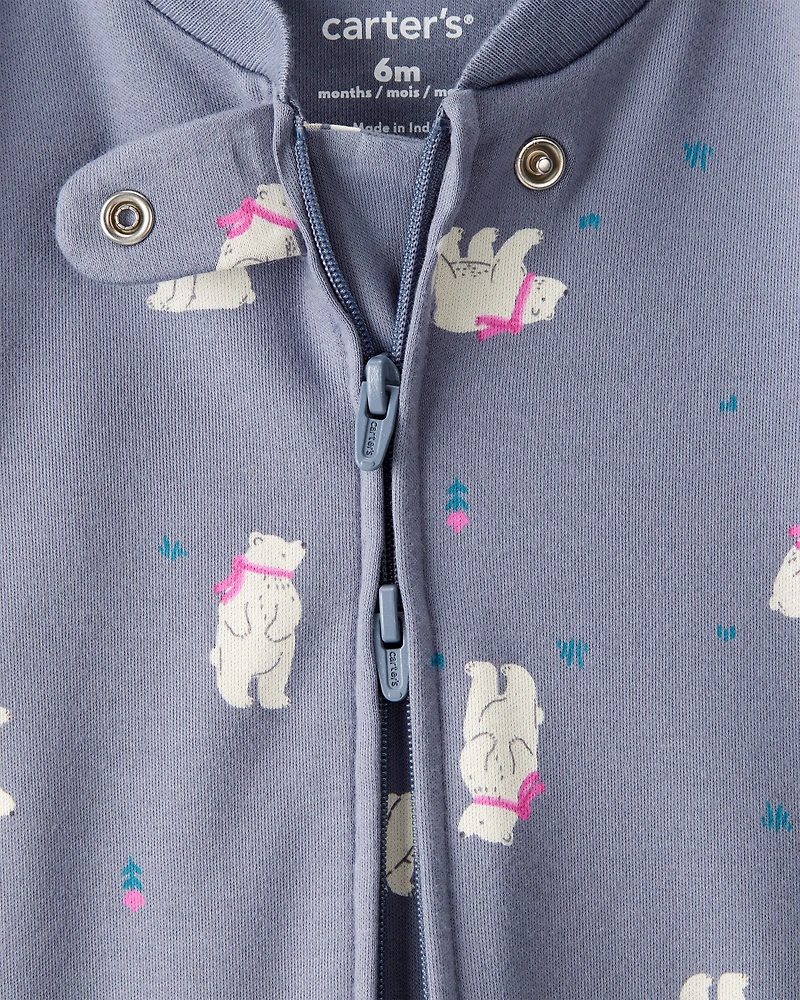 Baby Girl Polar Bear Print 100% Cotton Snug Fit Sleeper - Grey