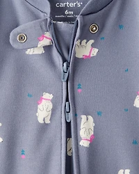 Baby Girl Polar Bear Print 100% Cotton Snug Fit Sleeper - Grey
