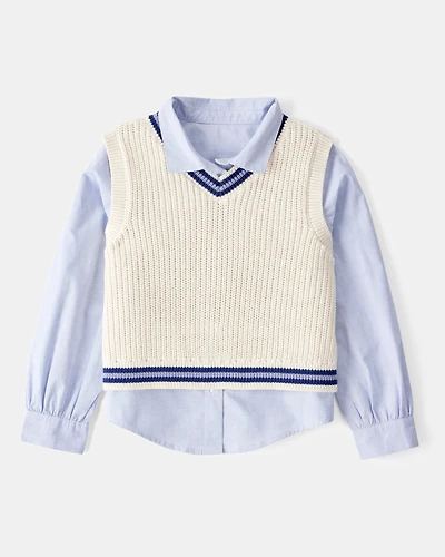 Kid 2-Piece Button-Front Shirt & Sweater Vest Top