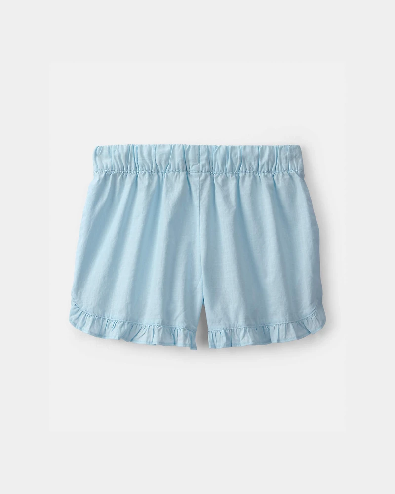 Girls Ruffle-Trim Shorts - Blue