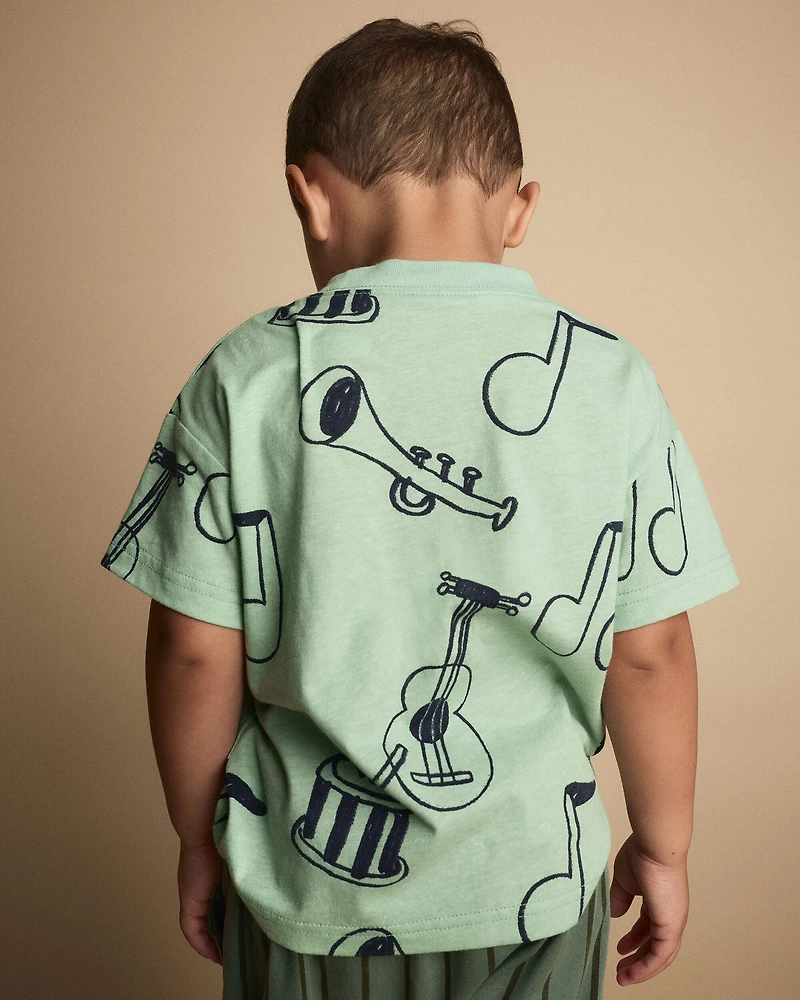 Toddler Relaxed Graphic Tee Music Print - Green