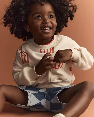 Toddler Otter Sweatshirt™ with Pockets Big Top Print - Cream
