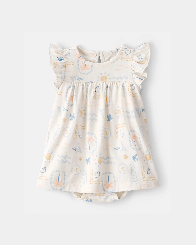 Baby Girl 2-Piece Beach Cardigan & Bodysuit Dress Set - Orange/Ivory