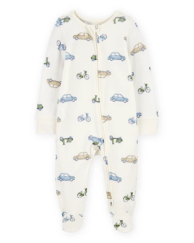 Baby Boy Car Print 2-Way Zip PurelySoft Sleeper Pyjamas - Ivory