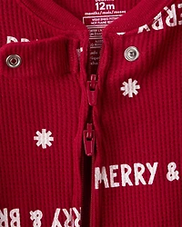 Baby Merry & Bright Christmas Cotton Long-Sleeve 2-Way Zip 1-Piece pyjamas - Red