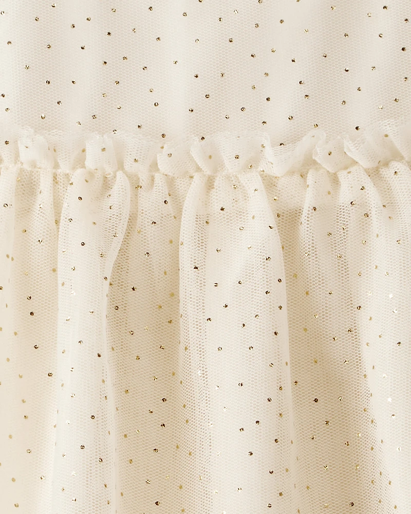 Baby Girl Sparkle Polka Dot Tulle Long-Sleeve Dress - Ivory