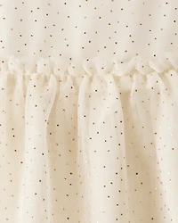 Baby Girl Sparkle Polka Dot Tulle Long-Sleeve Dress - Ivory