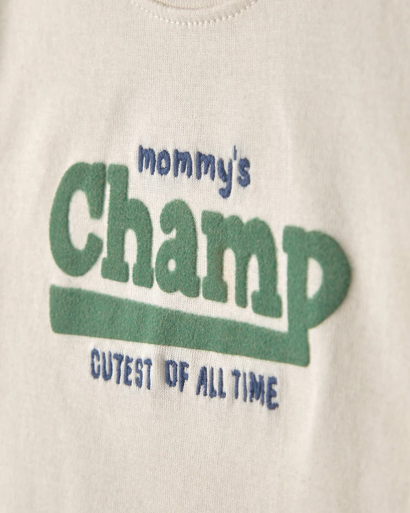 Baby Boy 2-Piece 'Mommy's Champ' Pennant French Terry Bodysuit & Pant Set - Blue/Ivory