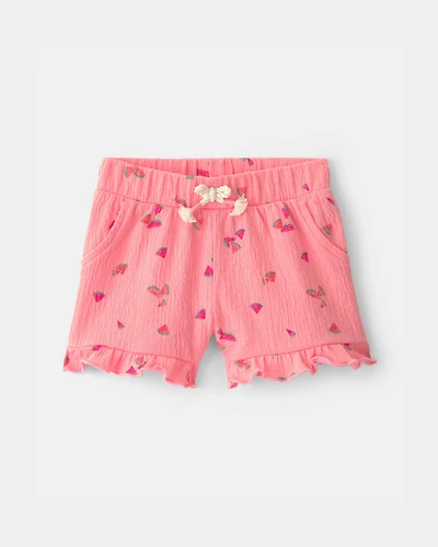 Baby Girl Ruffle-Trim Watermelon Shorts - Pink