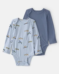 Baby Boy 2-Pack Plane PurelySoft Bodysuits - Blue