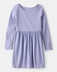 Girls Long Sleeve Cotton Dress - Blue