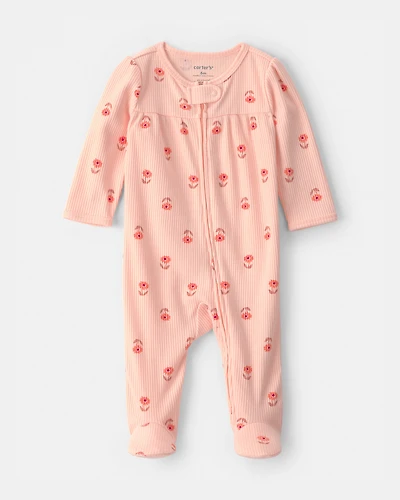 Baby Girl Floral 2-Way Zip Sleeper - Orange