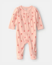 Baby Girl Floral 2-Way Zip Sleeper - Orange