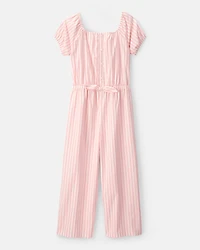 Girls Striped Jumpsuit - Pink/Ivory
