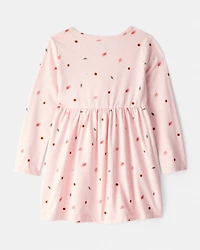 Toddler Girl Leaf Print Long Sleeve Dress - Pink