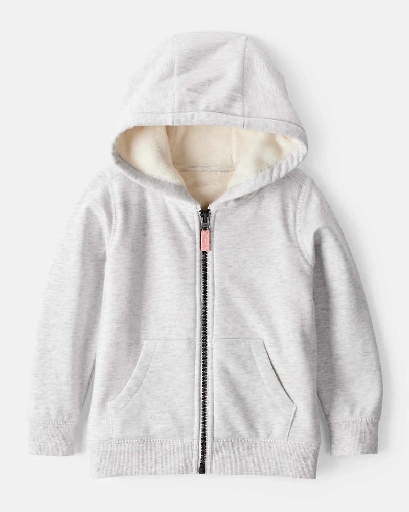 Toddler Girl Long-Sleeve Hooded Zip-Up Jacket - Grey