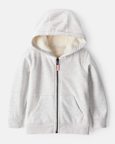Toddler Girl Long-Sleeve Hooded Zip-Up Jacket - Grey