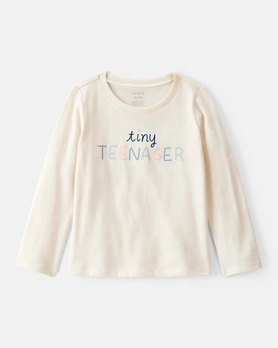 Toddler Girl 'Tiny Teenager' Long-Sleeve Graphic Tee - Cream