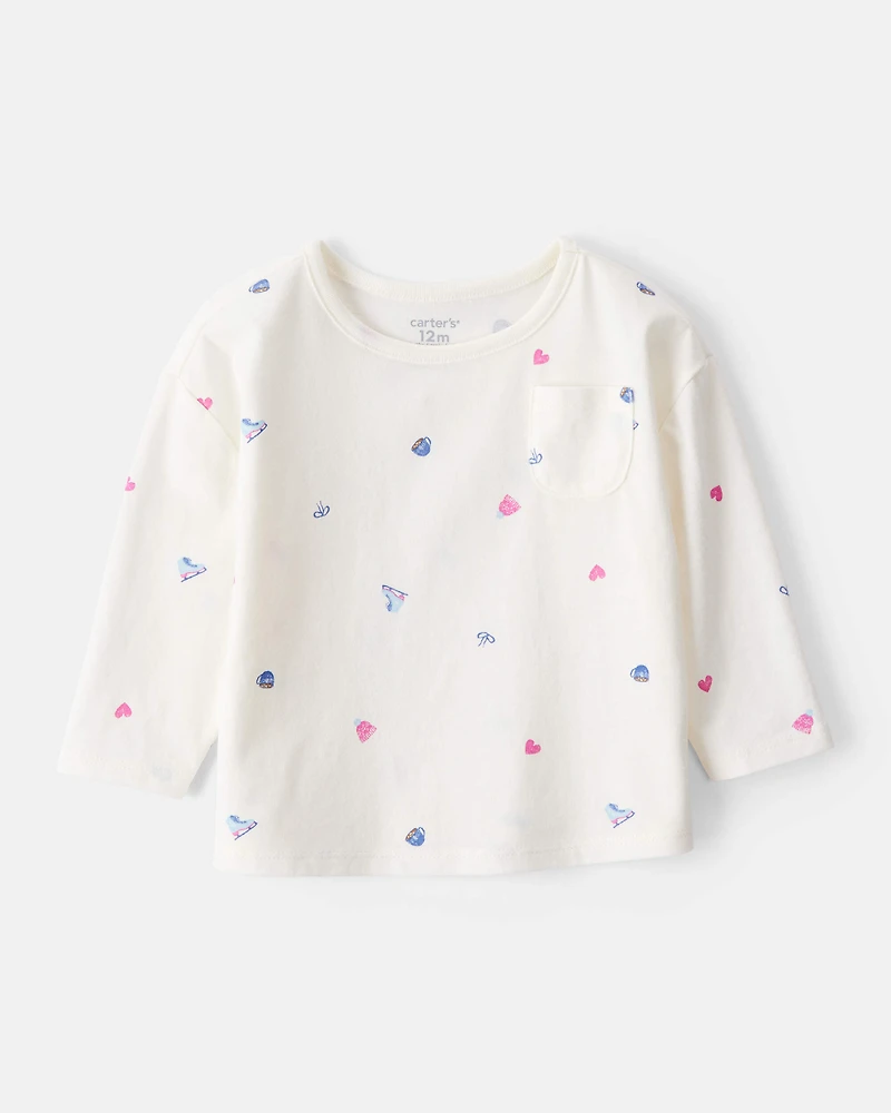 Baby Girl Winter Print Long-Sleeve Top - White