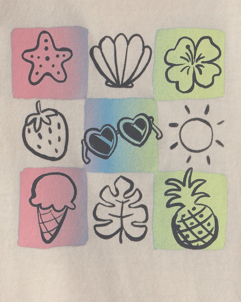 Toddler Girl Summer Icon Graphic Tank - Ivory