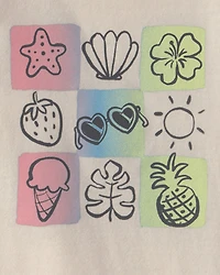 Toddler Girl Summer Icon Graphic Tank - Ivory