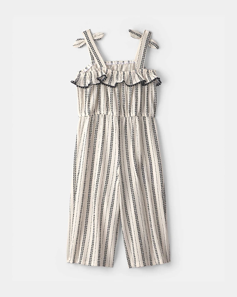 Toddler Girl Striped Ruffle Jumpsuit - Cream
