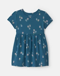 Baby Girl Floral Short-Sleeve Dress - Navy Blue
