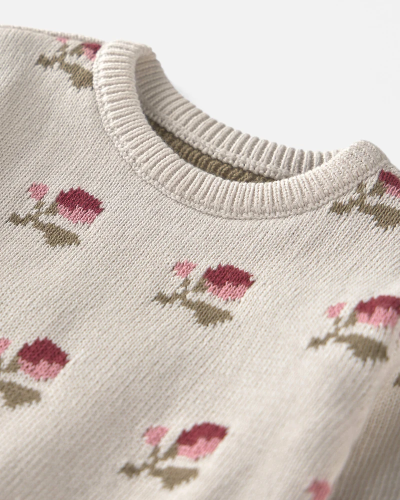Baby Organic Cotton Sweater Knit Pullover Floral Jacquard
