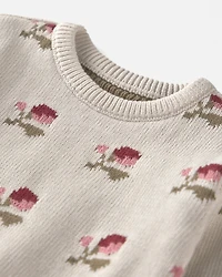 Baby Organic Cotton Sweater Knit Pullover Floral Jacquard