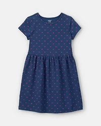Girls Bow Short-Sleeve Dress - Navy Blue