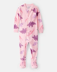 Toddler Girl Dinosaur Loose Fit 2-Way Zip 1-Piece pyjamas - Pink