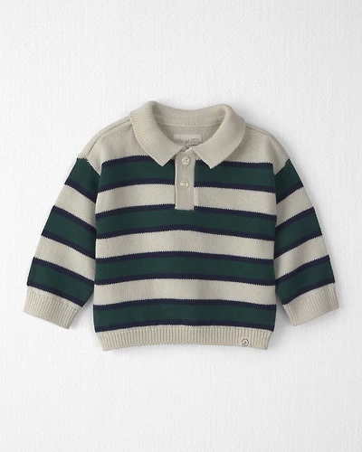 Baby Boy Organic Cotton Sweater Knit Polo Stripes