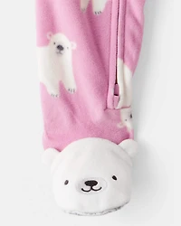 Toddler Girl 1-Piece Polar Bear Fleece Footie Pyjama - Pink