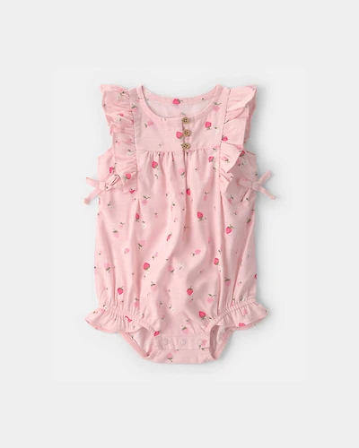 Baby Girl Strawberry Bubble Sleeveless Romper - Pink
