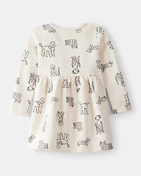 Toddler Girl DayDream Fleece Puppy Knit Dress - Ivory