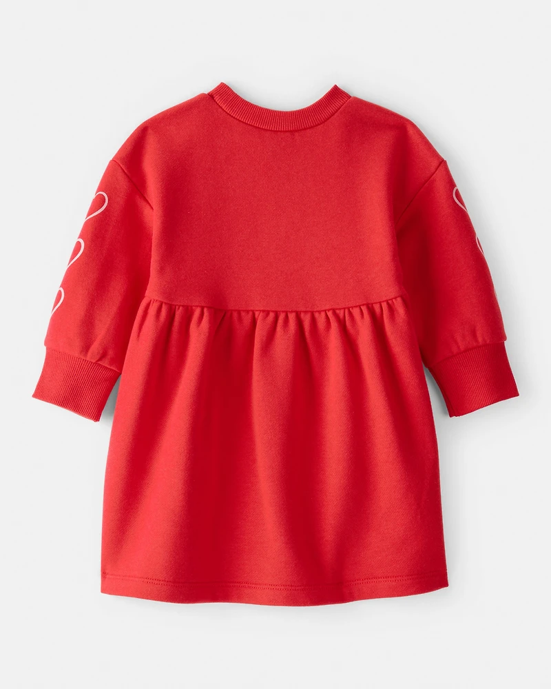 Baby Girl Heart Fleece Long-Sleeve Dress - Red