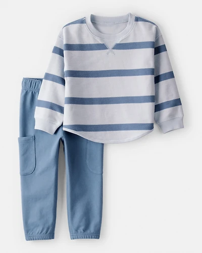 Toddler Boy Striped French Terry Long-Sleeve Tee & Pant Set - Blue
