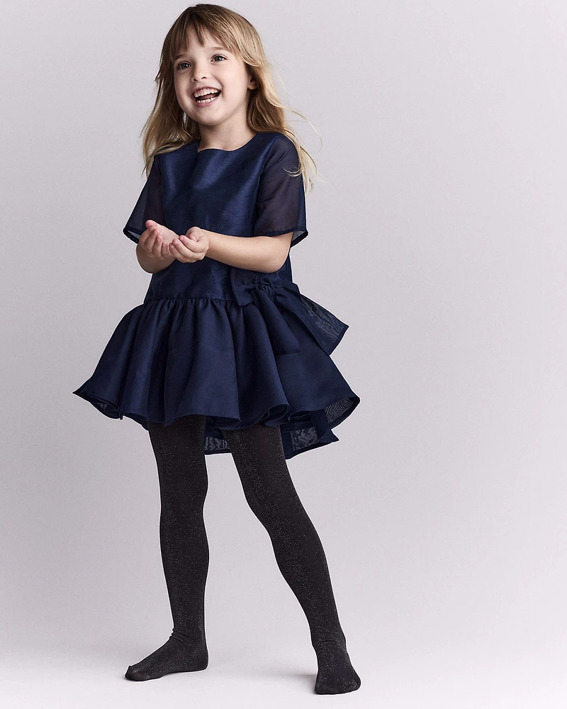 Toddler Girl Drop Waist Short-Sleeve Dress - Navy