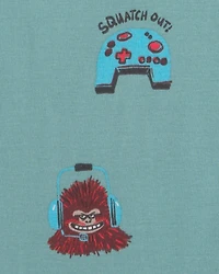 Boys Bigfoot Gamer 100% Cotton Snug Fit 4-Piece Pyjama Set - Blue/Ivory