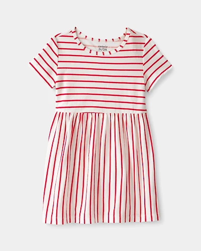 Toddler Girl Striped Short-Sleeve Dress - Red/Ivory