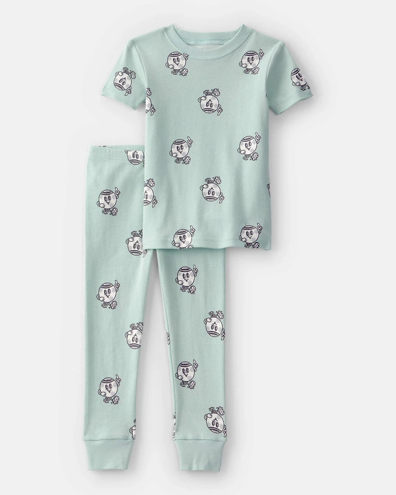 Toddler Soccer 100% Cotton Short-Sleeve Snug Fit 2-Piece pyjama Set - Green