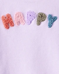 Baby Girl Happy French Terry Long-Sleeve Pullover Sweatshirt - Purple