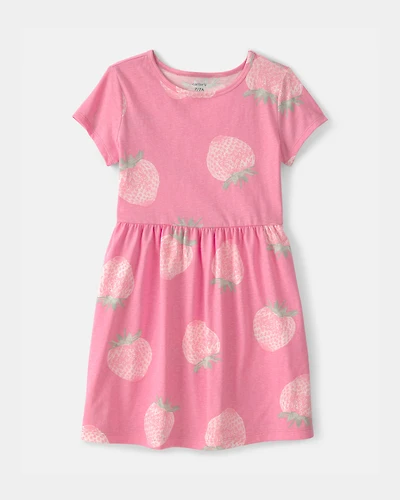 Girls Strawberry Short-Sleeve Dress - Pink